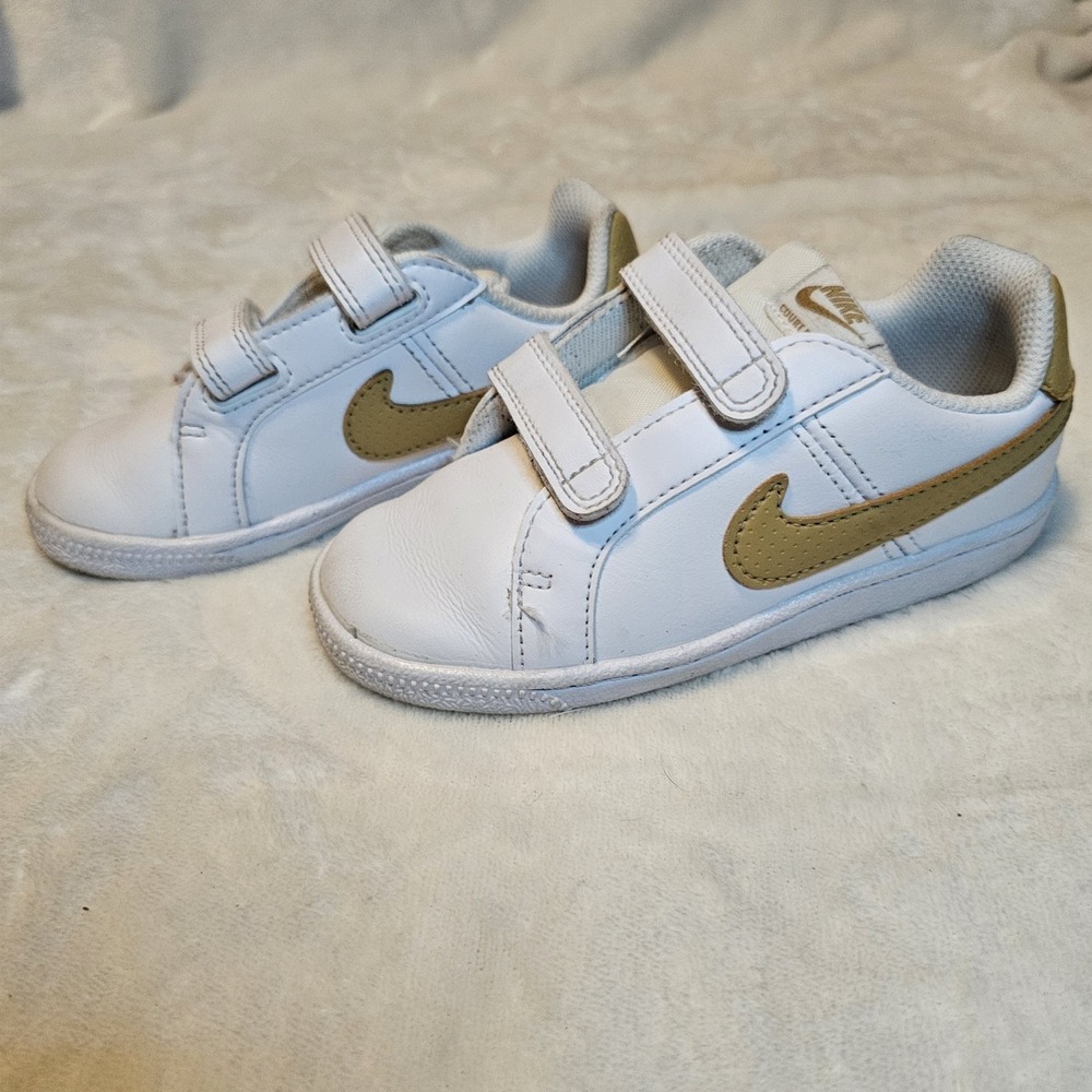 Kids Nike Court Royale White & Gold Shoes Size 9 C